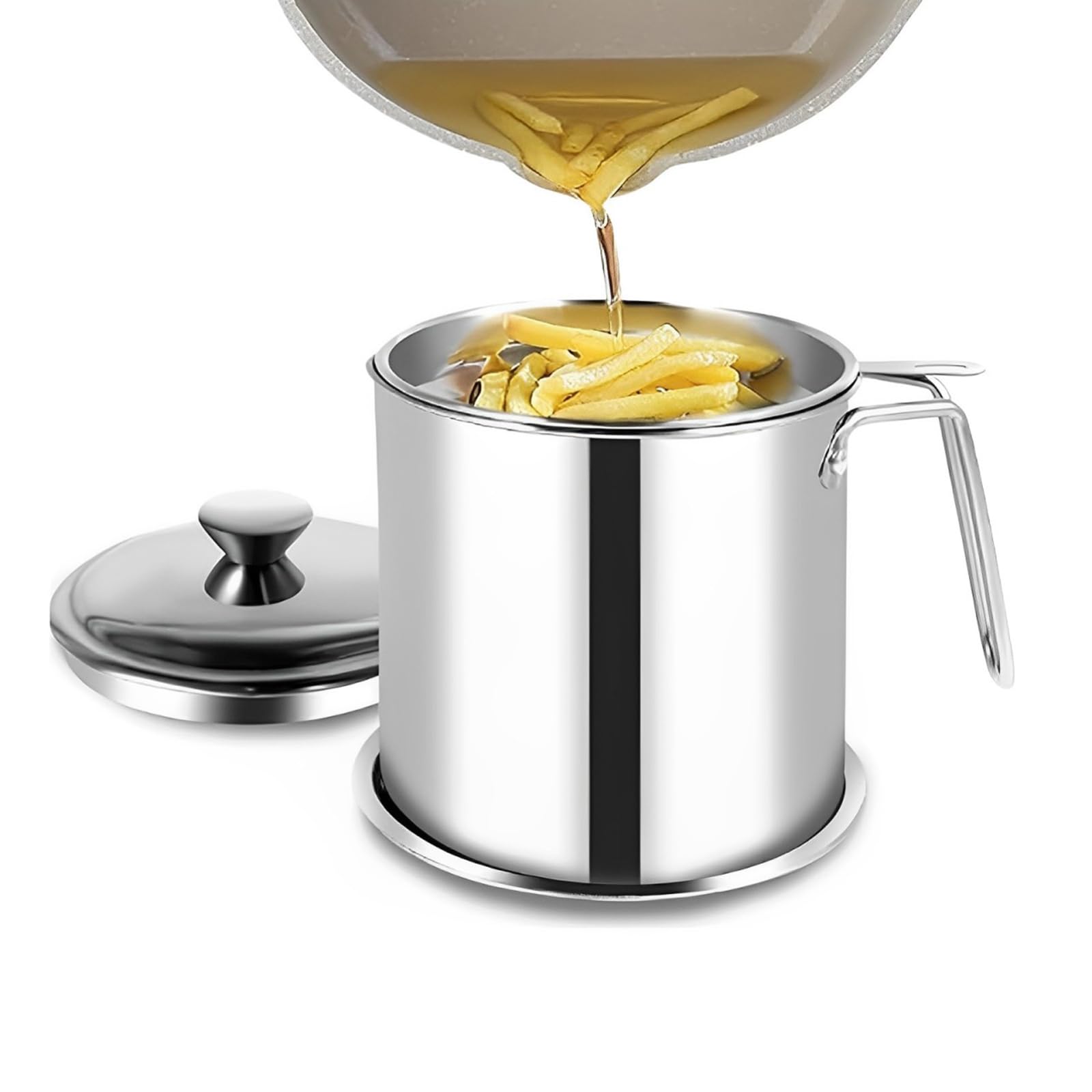 オイルポット 1.3Lフィルター ステンレス製 あぶらこしポット 油こし器 残留物を濾過 油ろ過器 揚げ物..