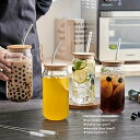 1pc 21.3オンス 高ホウケイ酸ガラス缶、飲み物カップ、カップ、竹製蓋、ストロー、ストローブラシ、かわいい再利用可能なボバボトル、アイスコーヒーと紅茶のカップ、ホテルとレストラン用
