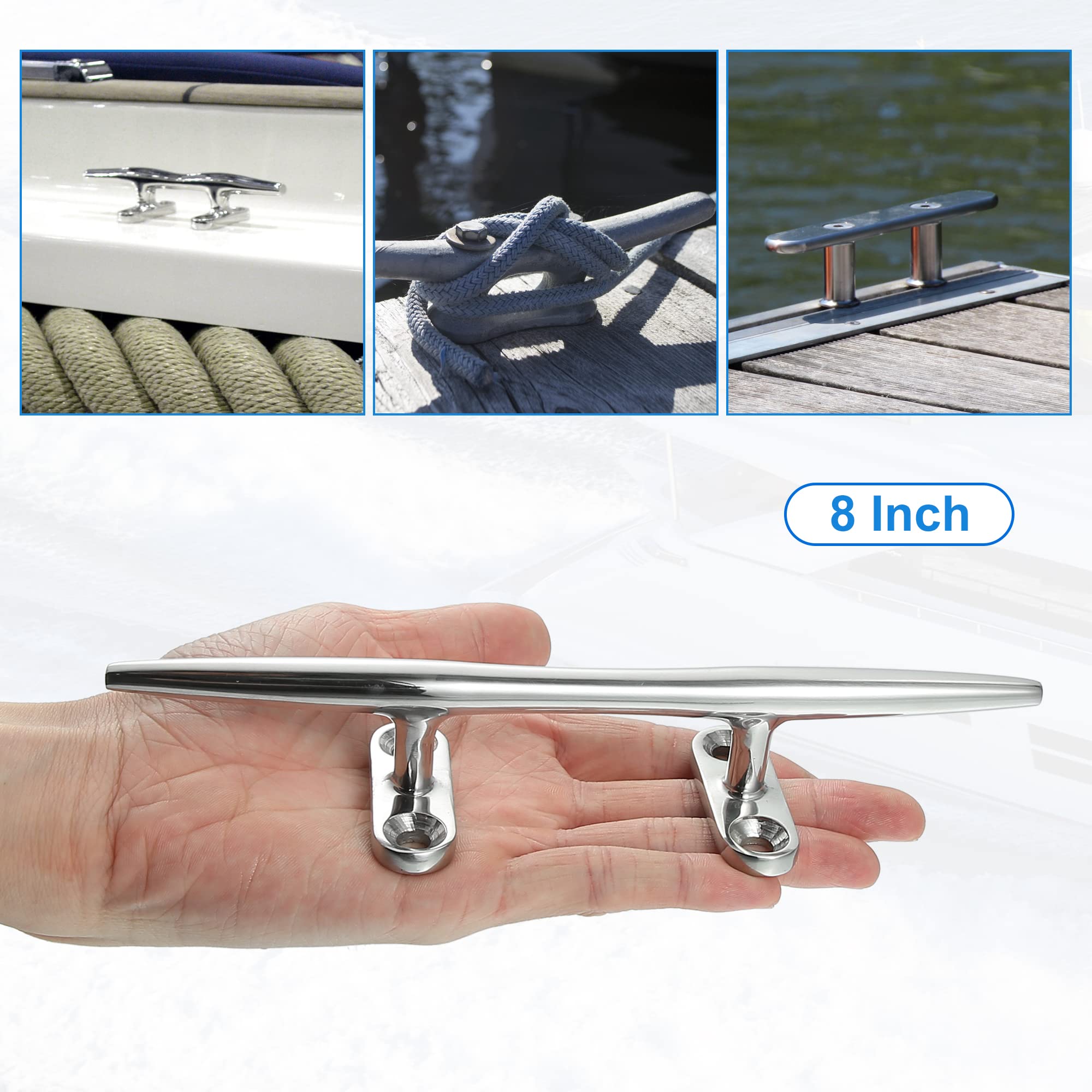 エムーエムショップのT ボートフラッグポールクリートフック デッキクリートロープ ロープクリートハンドル ラウンド 船舶用 ステンレス鋼 2個入り 8インチ｜アングル3