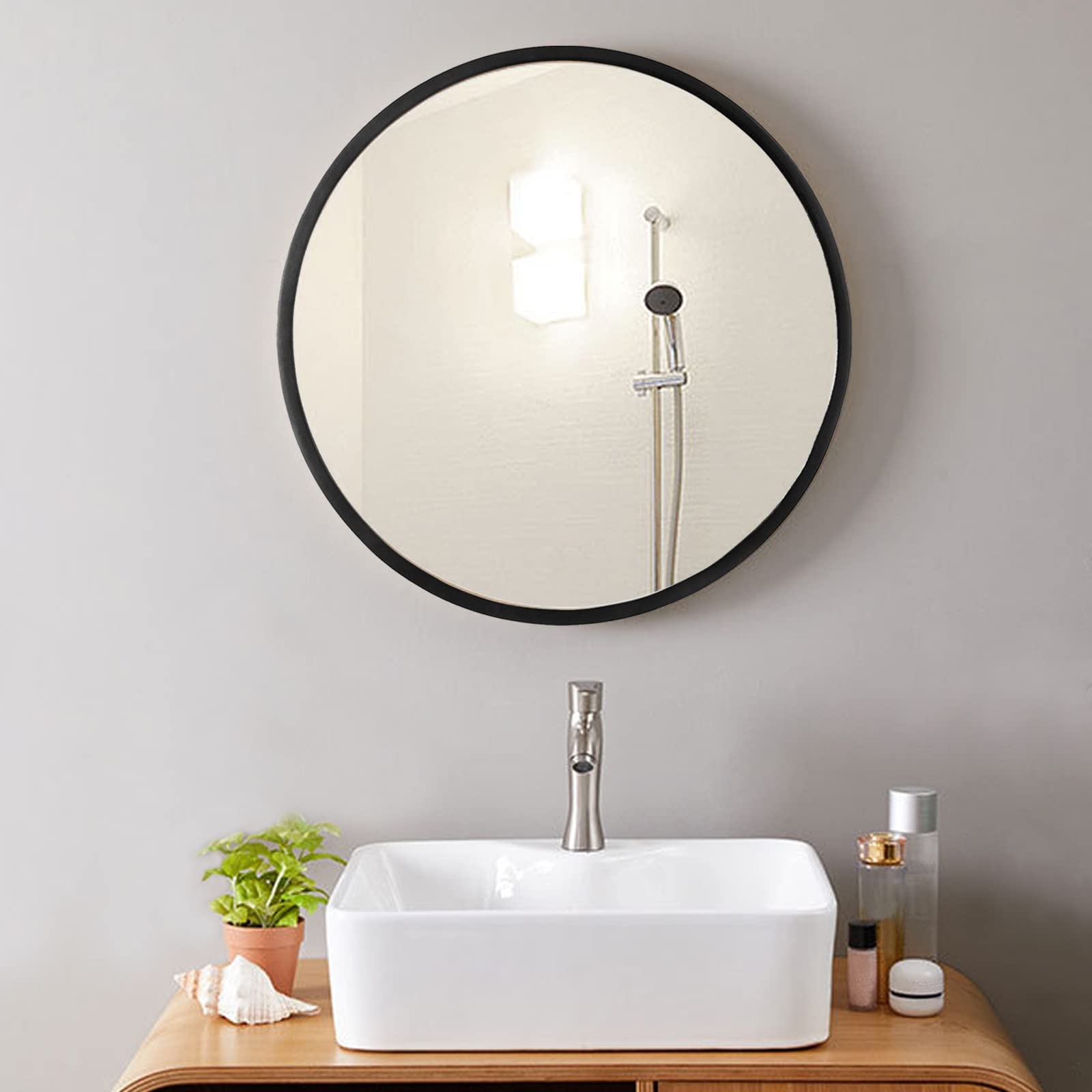 丸鏡 姿見 ミラー 天然木製 高精細 浴室鏡 壁掛け 装飾 化粧鏡 直径 40cm〜70cm 曲げわっぱのシームレ..