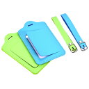 T ラゲッジタグPUホルダー 12x7 cm 手荷物ラベル識別子 ストラップ付き バックパック旅行バッグスーツケース用 緑 ブルー 2個
