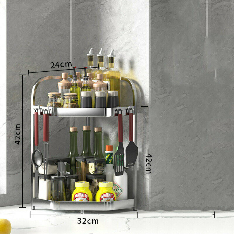 キッチン調味料調味料ラック多機能カウンタートップコーナー壁掛け三脚ステンレス鋼収納ラック