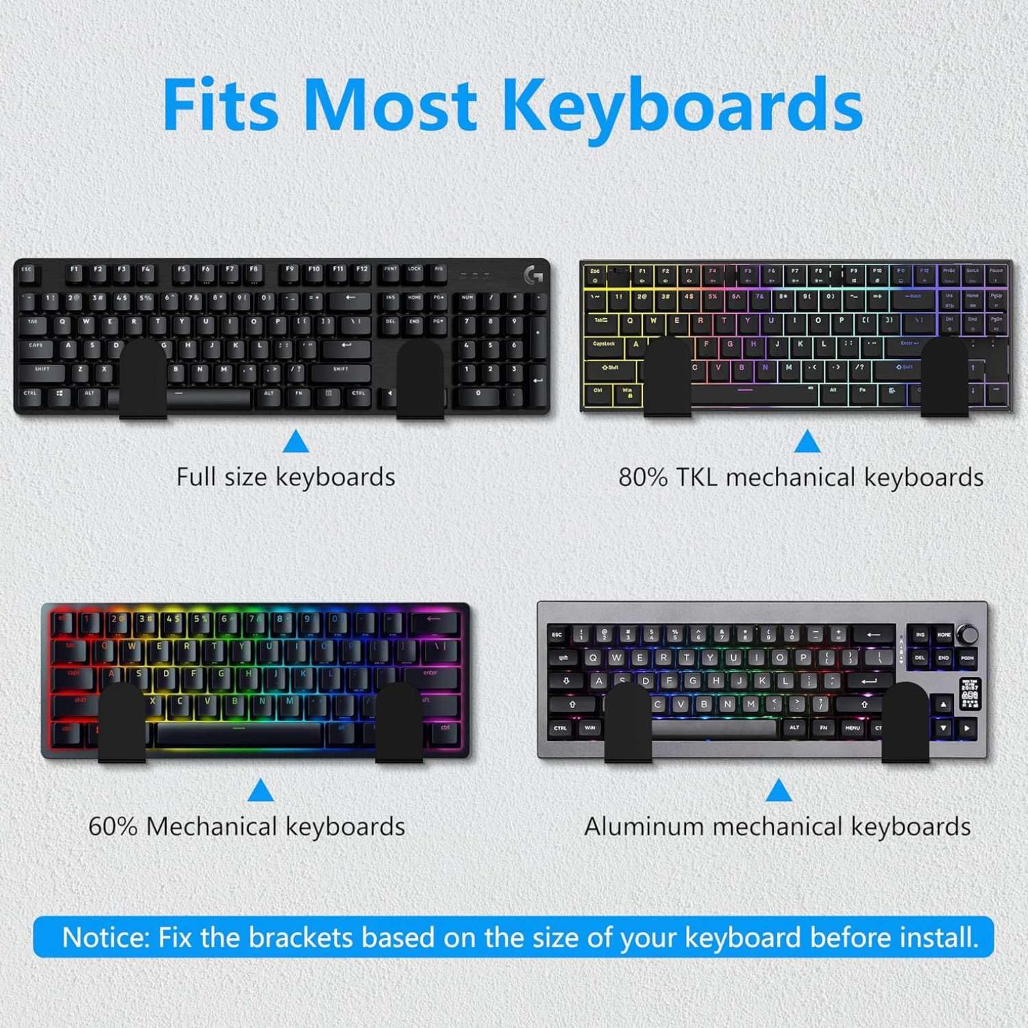 キーボード壁掛けアクリルフレームホルダースタンド、壁上のコンピュータキーボード用キーボードマウス壁クリップ、耐久性