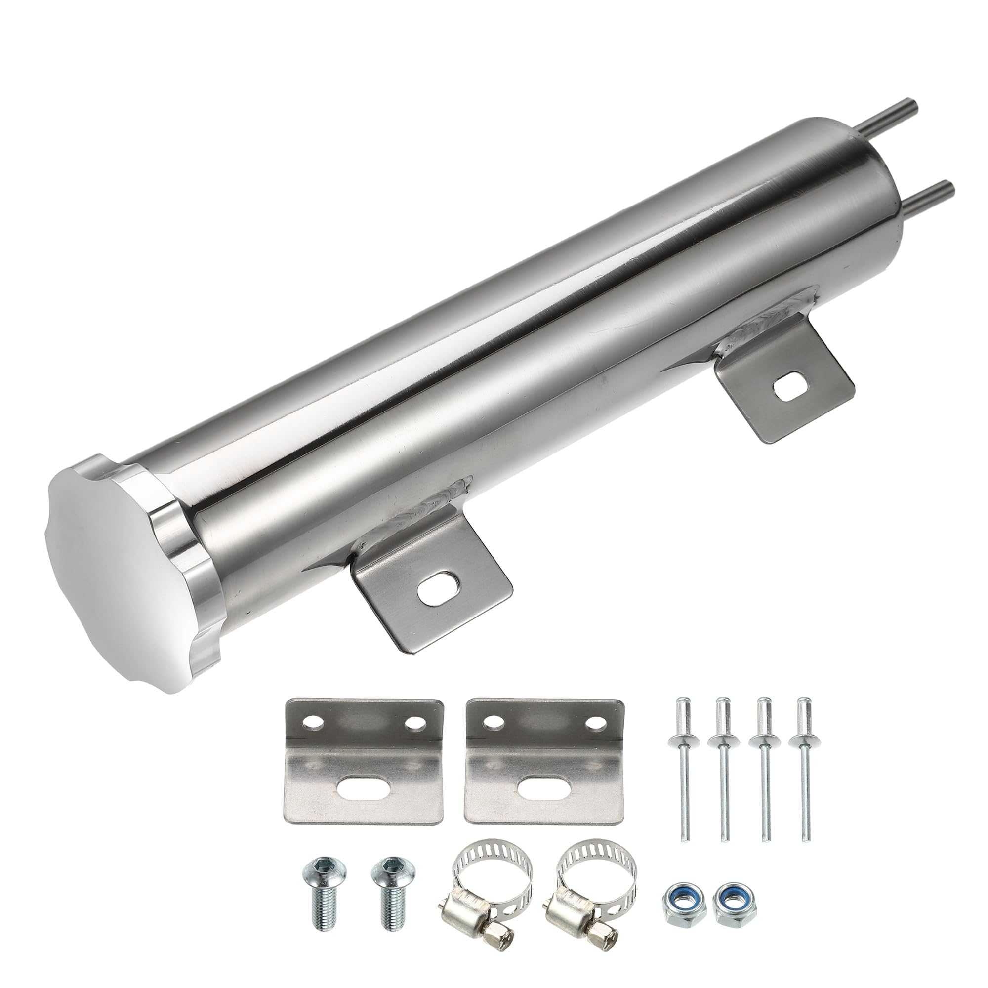 T クーラントオーバーフローキャッチ ゲロタンク ステンレス製クーラントオーバーフロータンク ユニバーサル 14オンス 5.1cmx25cm シルバートーン 1セット(3)