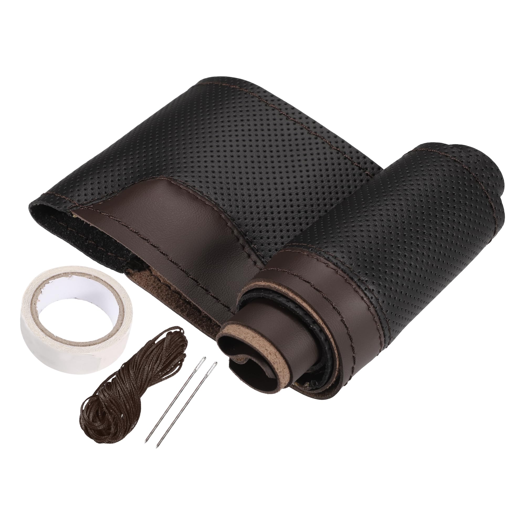 T 車の手縫いステアリングホイールカバー コーヒーステッチ ラップステッチ 快 適なフェイクレザー ユ..