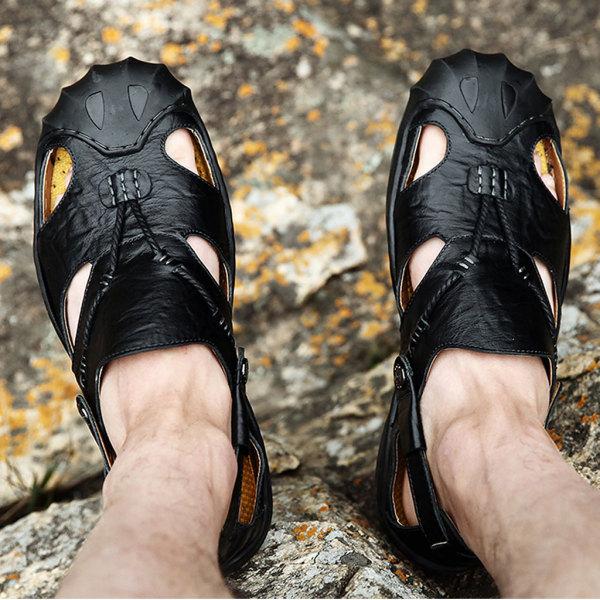 メンズブレスハブルフェイクレザーアウトドアノンスリップビーチシューズスリッパ45ブラック