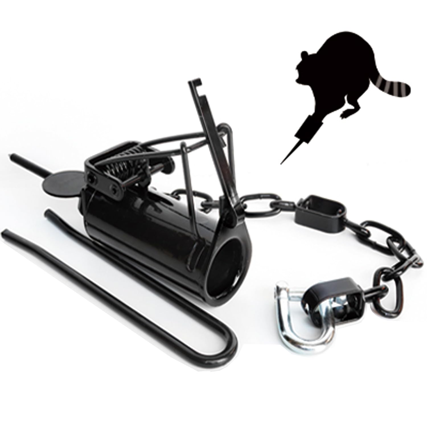 アライグマ捕り 動物用捕獲器 8mmシャックル 餌入れ 筒型 手挟み わな猟 鉄製 アライグマ専用 鳥獣被害..