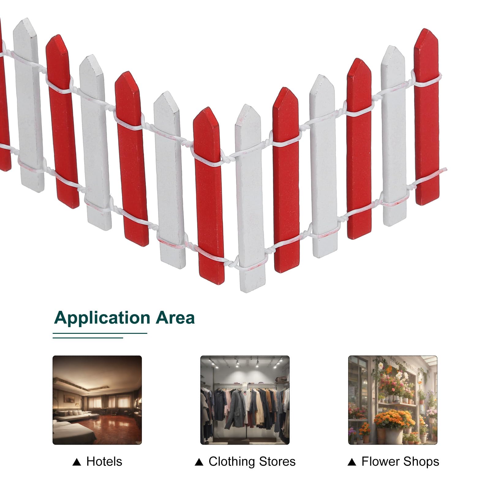 T 2個セット 35"ミニチュアガーデンフェンス ドールハウスホームDIYクラフト用ミニオーナメントウッドピケットフェンス 赤白 茶白