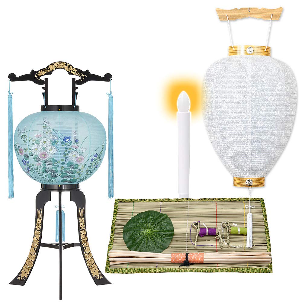 仏壇屋 滝田商店 【盆提灯・お盆用品】 初盆セット・新盆セット 回転行灯4点セット 6－A ◆盆ちょうちん・お盆提灯・お盆飾り用品・初盆(新盆)の方におすすめなセットです。【滝田商店発行 証明書付】