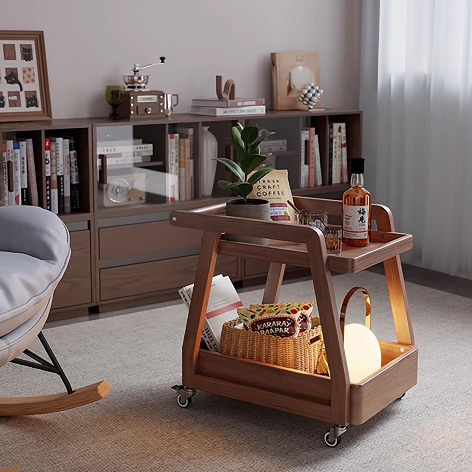 サイドテーブル 360°回転 2段ローラーカート ベッドサイドオーガナイザー ベッド横 簡易テーブル キャ..
