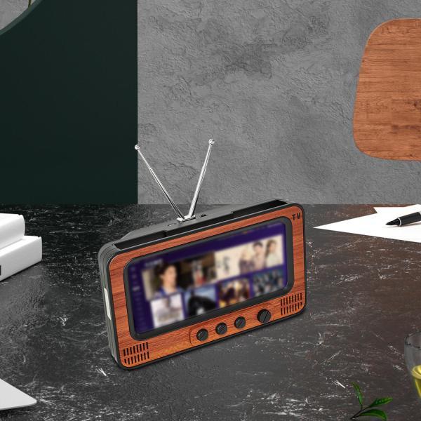 楽天エムーエムショップテレビスタイル電話ホルダースピーカー USB 音楽プレーヤークリエイティブポータブルブラケット USB 充電式デスクトップ電話スタンドレトロ