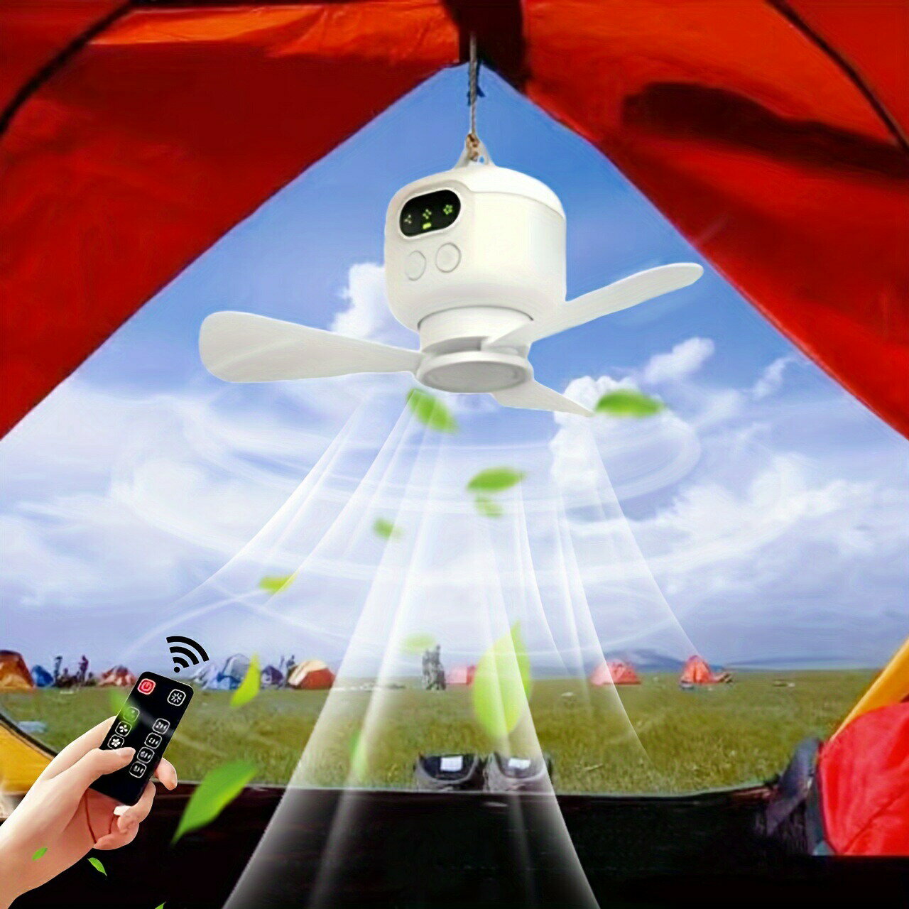 LEDライト付きポータブルシーリングファン、USB充電式、キャンプ、旅行、寮での使用に最適、長持ちす