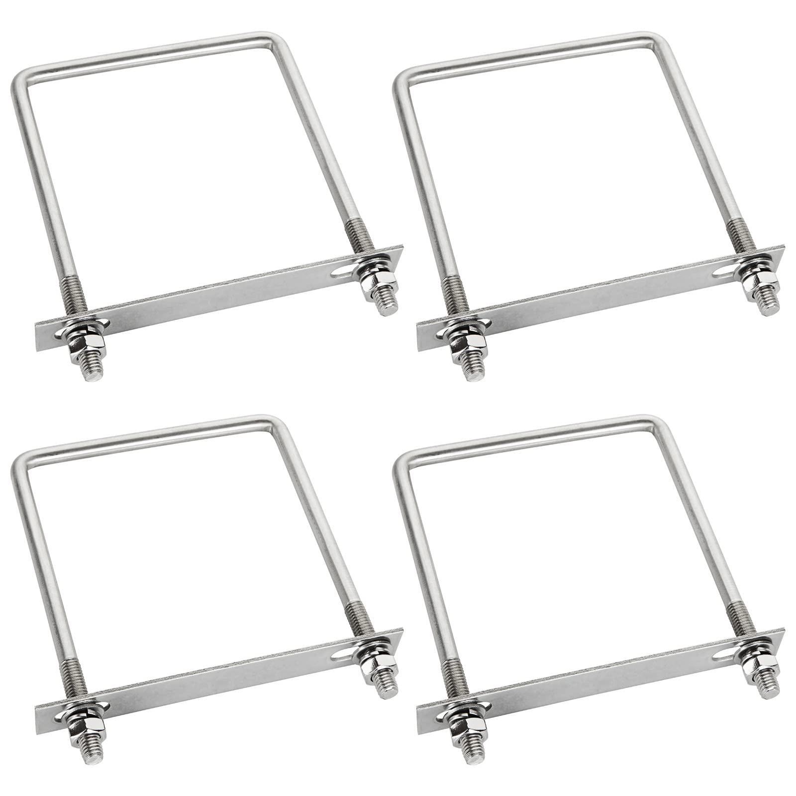 コ型ボルト【4個セット】スクエアUボルト 102mm内幅コの字型ボルト 304ステンレス鋼スクエアM8 ボルトワッシャー付き プレート付き 駐車カーポート用 固定金具 M8*102*140mm