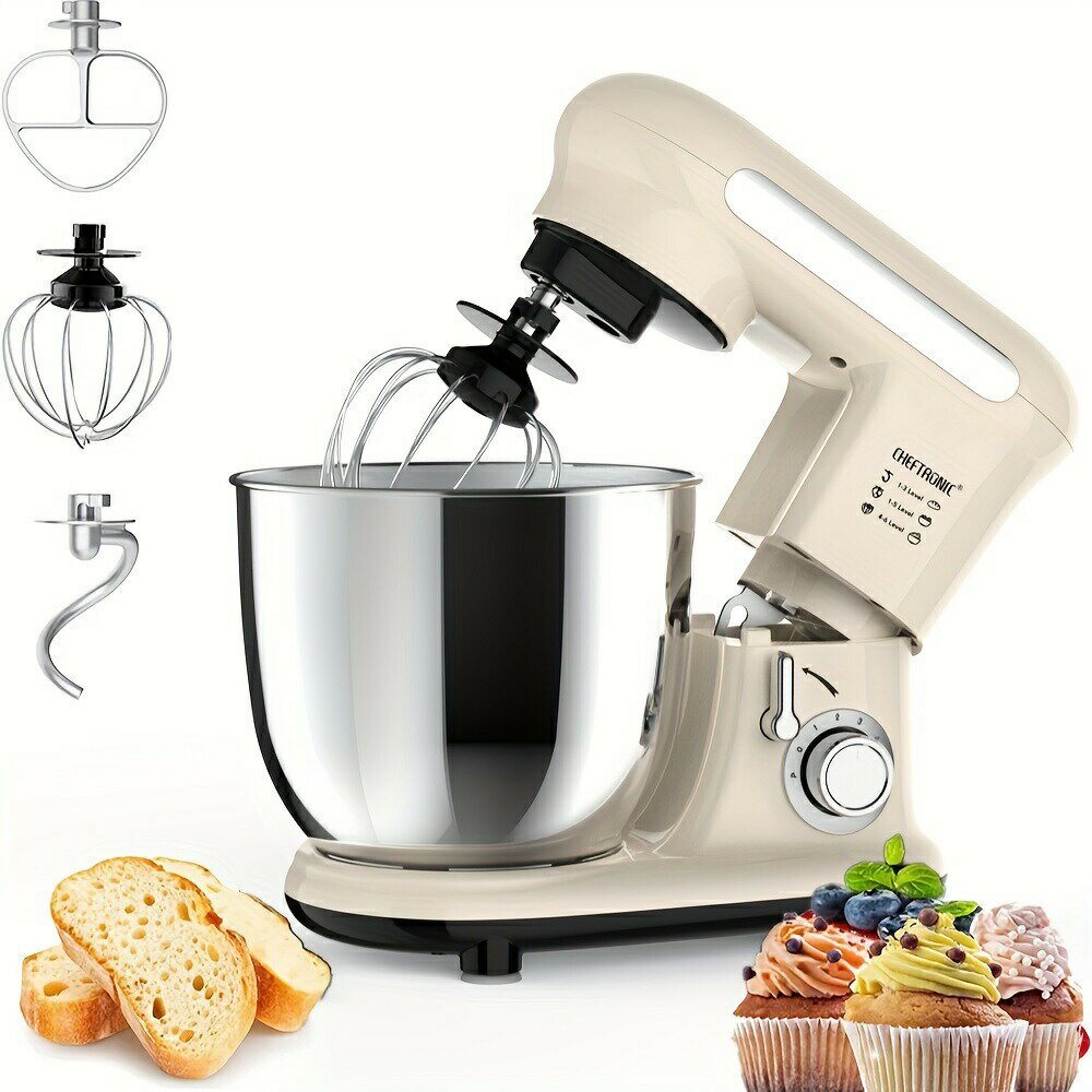 CHEFTRONIC立式搅拌机（日常使用的电动搅拌机）：3.8QT 300W 6速倾斜头食品搅拌机，带面团钩的厨房电动..