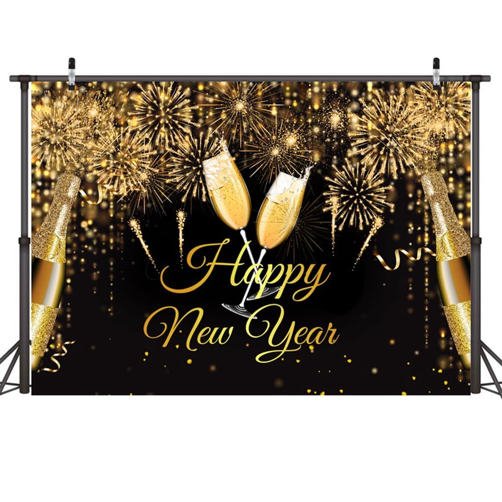 2024 新年写真背景幕パーティーデコレーション誕生日背景幕シャンパンゴールド背景幕、タイプ 5565 簡単取り付け