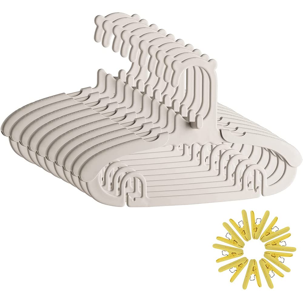 10個入りベビーハンガー、10個のクリップが付いた調節可能なキッズハンガー、耐久性のある滑り止めハンガー（グレー）