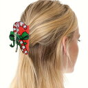 クリスマス休暇用のPVC製ヘアクローペクリップ、フェスティブなカートゥーンボウデザイン - エレガントでかわいい長方形のシャーククリップヘアアクセサリー、ティーンと大人向け、ミックスカラープリントのシングルピース