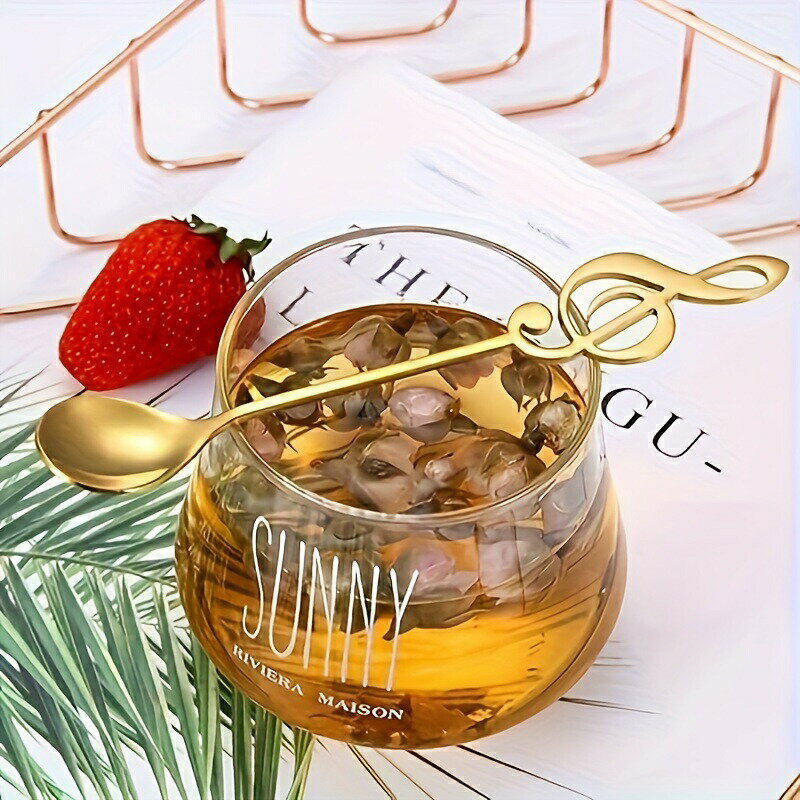 ## 翻訳:6個セットのゴールド音符ステンレスデザートスプーン - 美的創造的なコーヒーかき混ぜスプーン、アイスクリーム、ケーキ、紅茶用 - カフェや家庭での使用に最適 - 16.0 cm