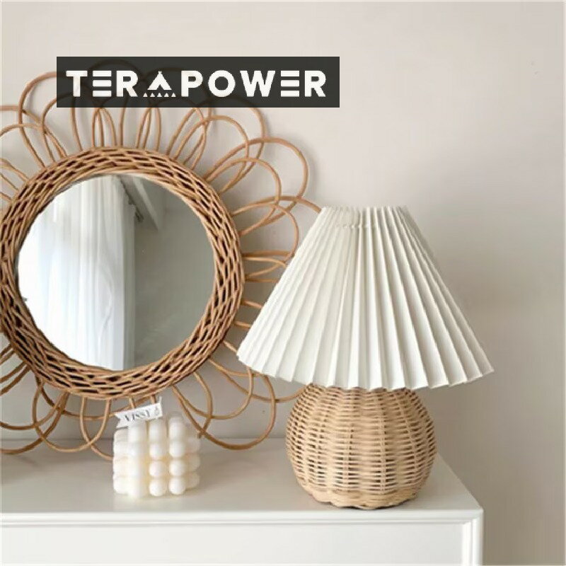 籐 プリーツ テーブルランプ レトロ 寝室 ベッドサイド 装飾 シンプル 大人気