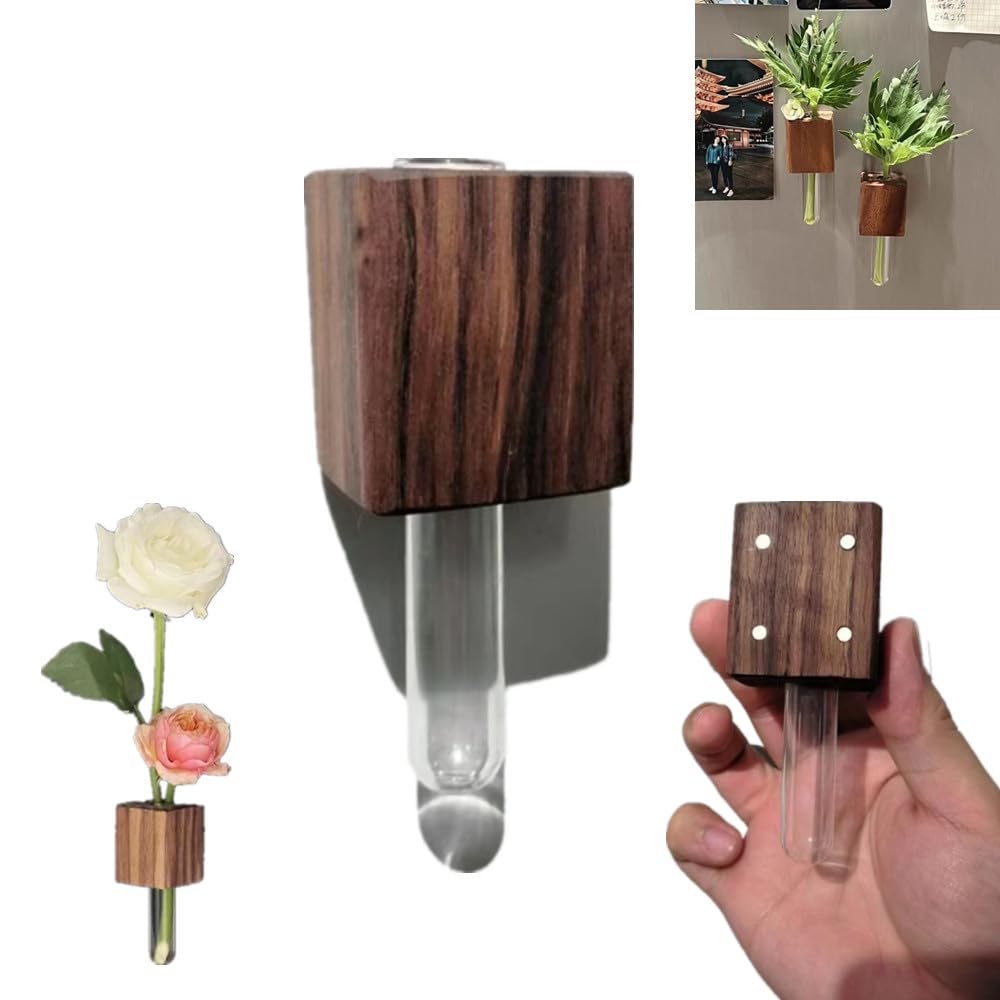 花瓶冷蔵庫マグネット、ミニガラス花瓶、花、枝、草、水耕栽培植物用磁気冷蔵庫花瓶、冷蔵庫、ドア、ホ..