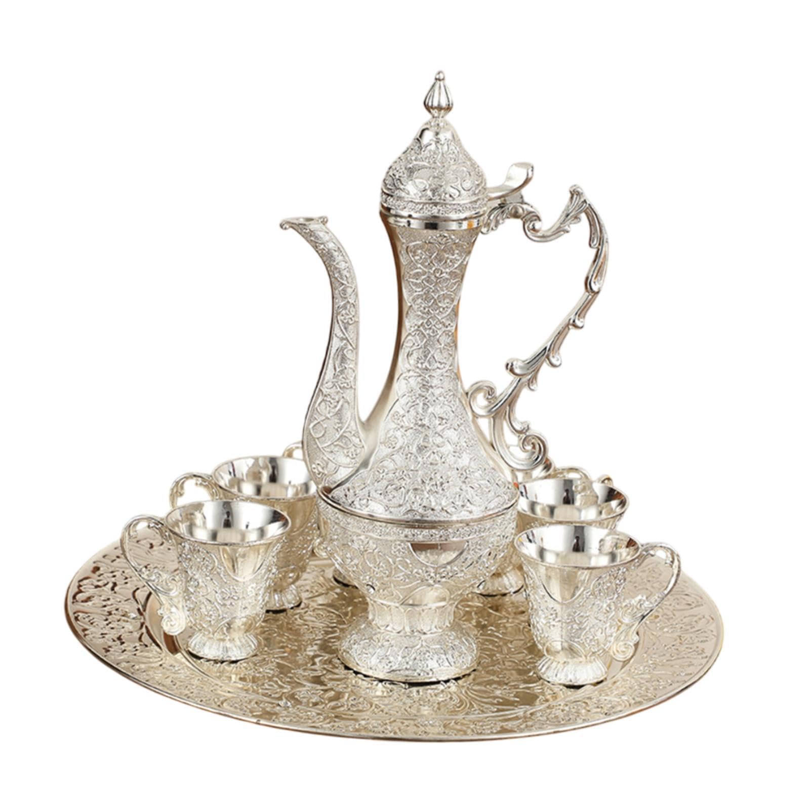 トルコのコーヒーポットとカップセットティーセット豪華な装飾ワインドリンクウェア調理器具ワインディスペンサーホームワイン愛好家(3)