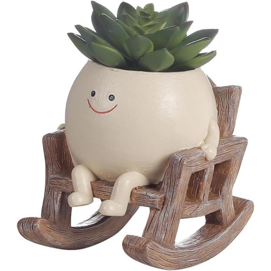 笑顔 植木鉢 かわいい 樹脂製植木鉢 適切な 屋内屋外植物 ユニークな座り心地のロッキングチェア 多肉植物の植木鉢 母の日クリスマスクリエイティブギフト 水抜き...