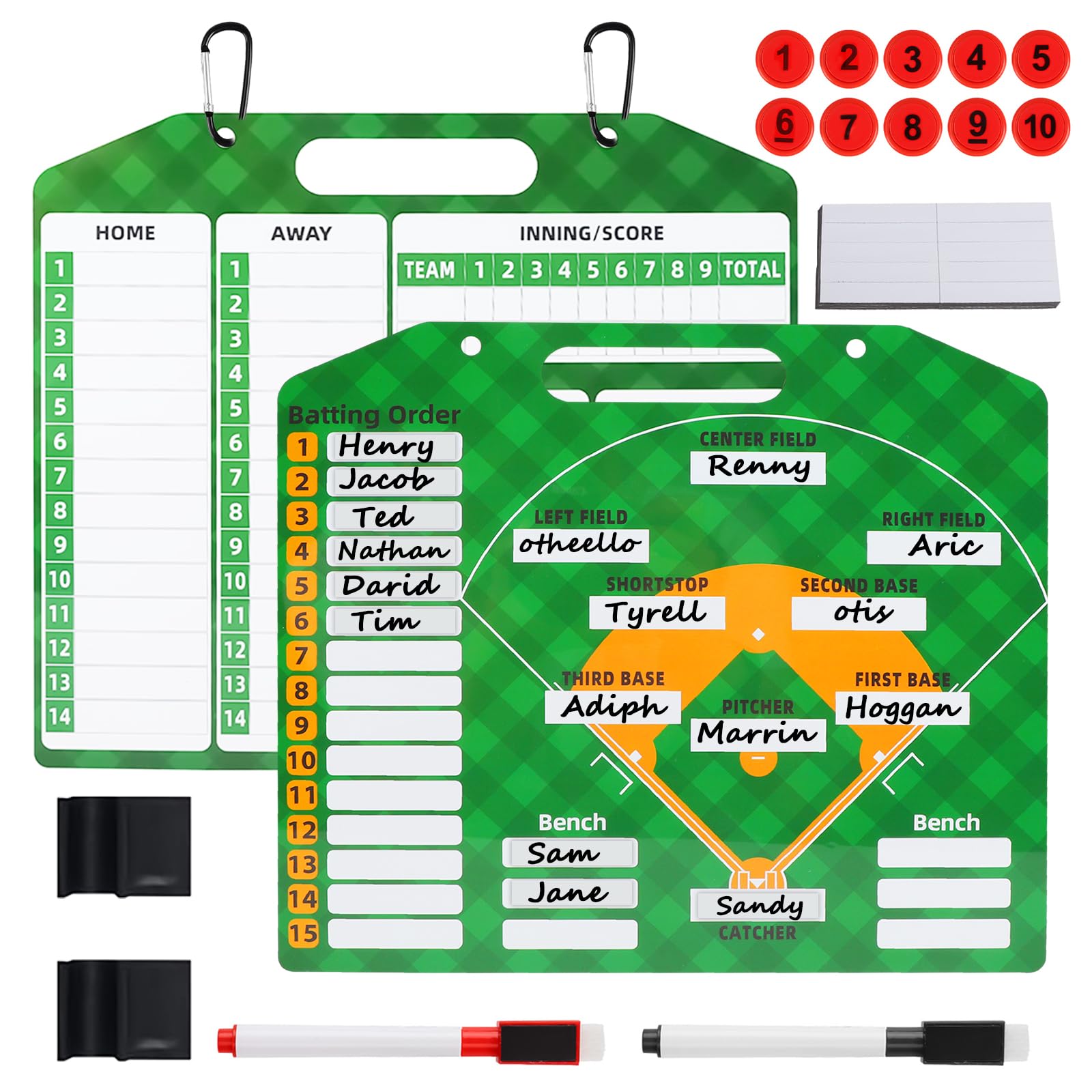 ダグアウト用磁気野球ラインアップボード、ドライイレースコーチラインアップボード、プレミアムタクティカル野球コーチングボード、ラインナップカード30枚&amp;選手番号10枚、ダッグアウトディスプレイソフトボールコーチングアクセサリー