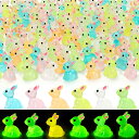 ミニ樹脂ウサギ66個 夜光ミニチュアイースターバニーフィギュア 暗闇で光る小さなウサギ イースターエッグパーティーフィラー ケーキデコレーション 妖精の庭の風景(3)