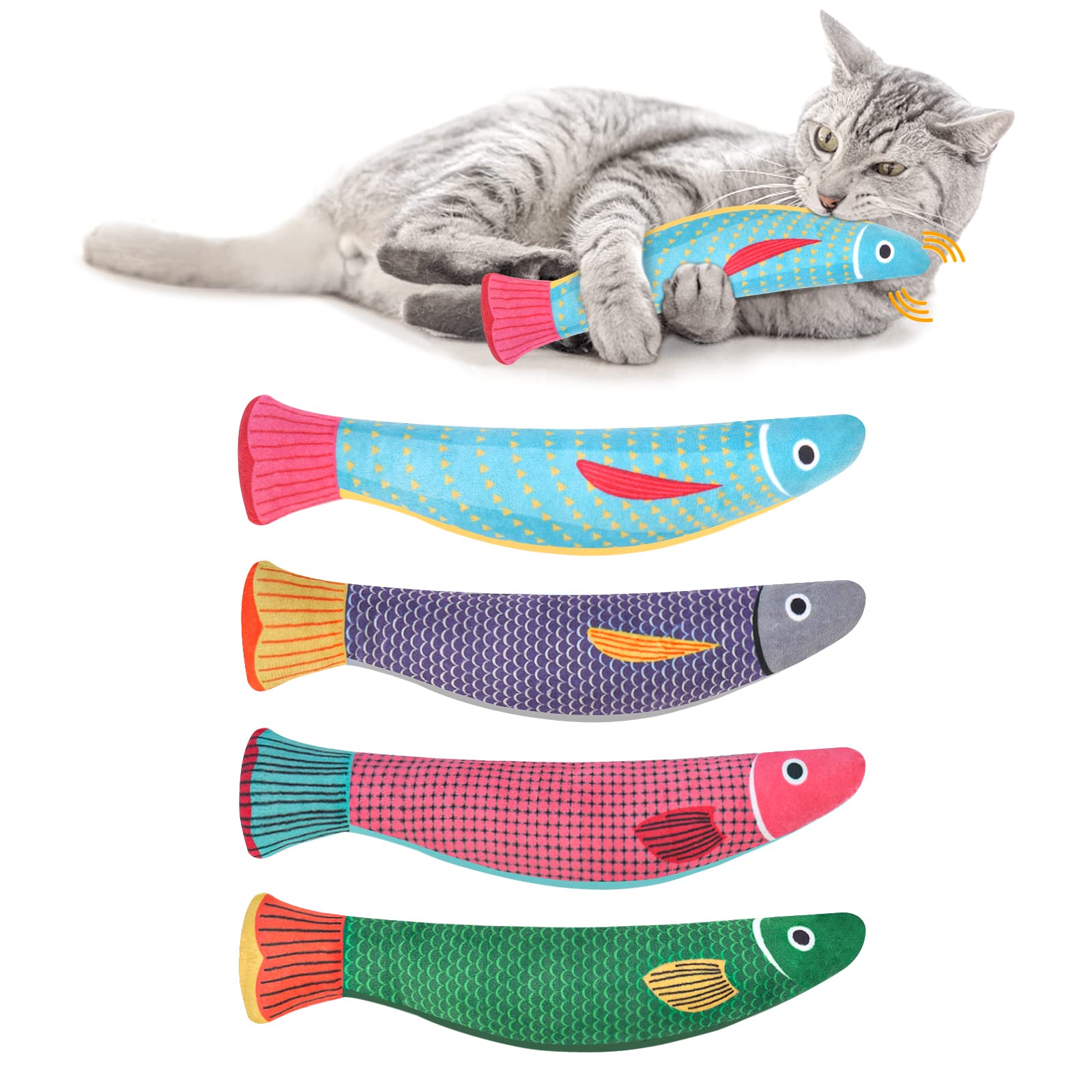 キャットニップおもちゃ 4個 ぬいぐるみ 猫のおもちゃ ジリングベル付き 噛みつき防止 噛むおもちゃ キャットニップ充填 カートゥーン 猫 歯固め 噛むおもちゃ