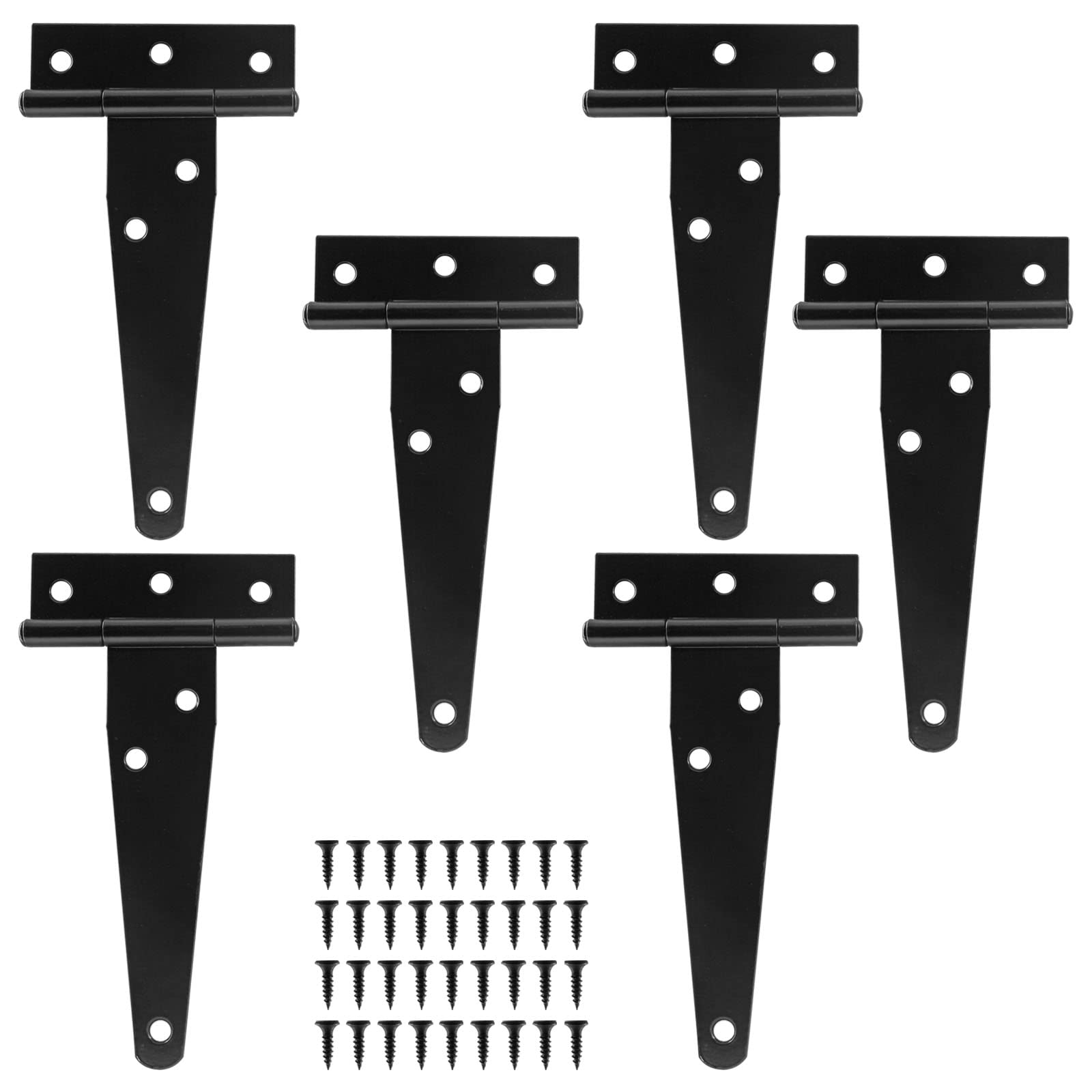 6個パック 4インチ ブラック Tストラップ 小屋のヒンジ 納屋のドアヒンジ 高耐久 ゲートストラップ 蝶番 納屋のドア 小屋または木製フェンス用