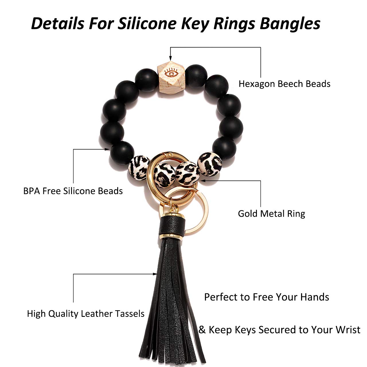 シリコンキーリング ブレスレット ビーズ付き リスレット キーホルダー ポータブル 家 車 キーリング ホルダー, 色