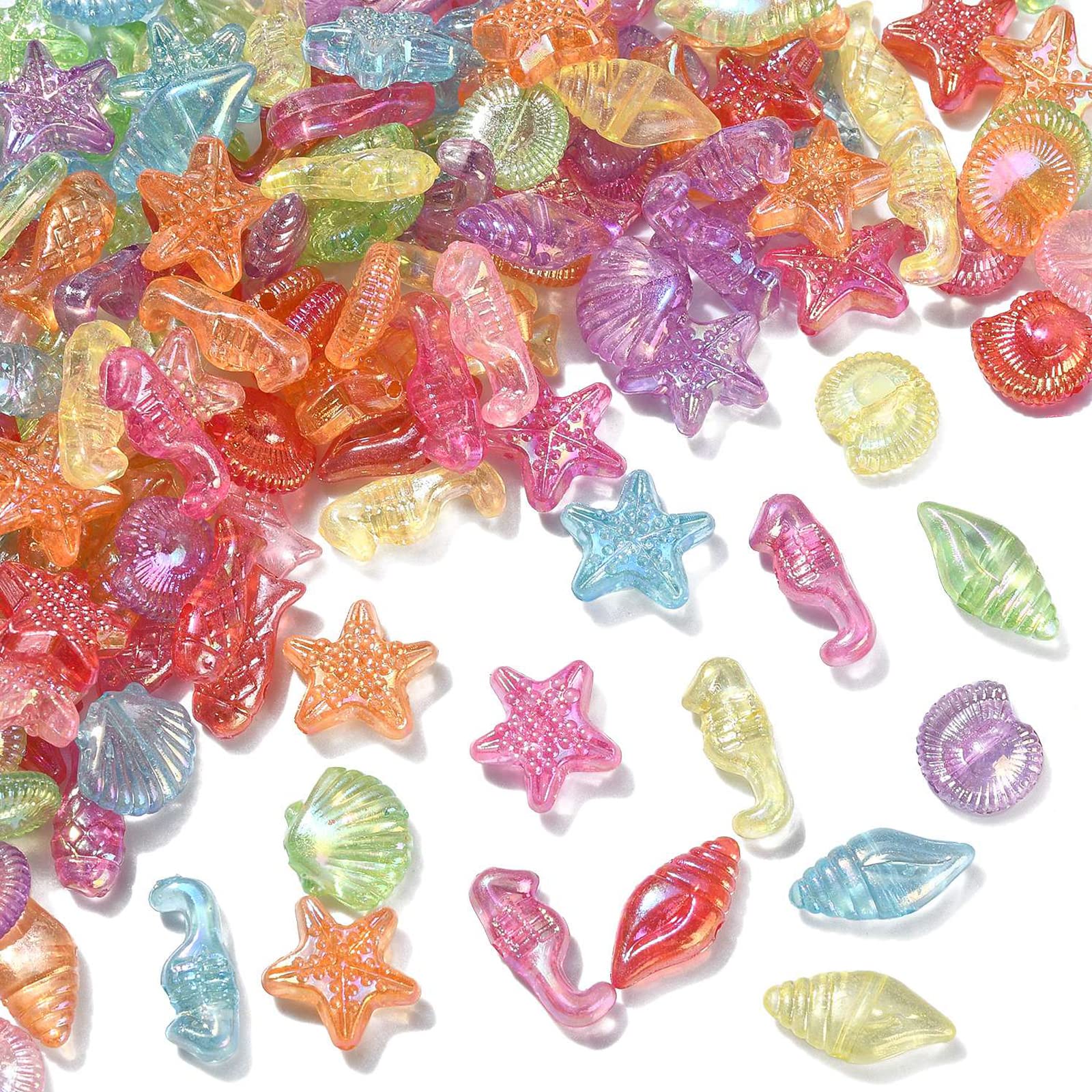 100G アクリルビーズ 海の生き物 ビーズ 夏 ヒトデ シェル タツノオトシゴ スペーサー ブレスレット ネックレス ジュエリーメイキング DIY クラフト