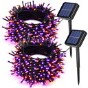 2個パック オレンジ パープル ハロウィン ソーラー ストリングライト 合計144フィート 400 LED 8モード 防水 ソーラー ハロウィンライト 屋外 ハロウィンデコレーション用