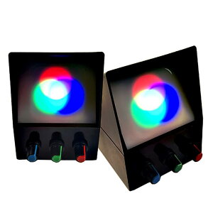 光・赤・緑・青の三原色合成デモ機 中学校物理光学実験器具 RGB カラーミキシング デモンストレーター, 3色 LED 光学実験キット, ブラックカラーミキシング 投影ライト, 3色調整ノブ付き, ブラック