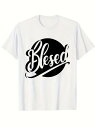 コットン200g、ホワイトの半袖Tシャツ。フロントにブラックの文字、滑らかなフォントデザイン、背景にブラックのサークルがあしらわれ、シンプルかつスタイリッシュなスタイルに仕上がっている。