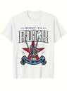 ロックンロールをテーマにした200gのコットンTシャツ。 上部には青と白の文字、中央には大きな白い文字、下部にはロックンロールのジェスチャーをするドクロの手、背景には赤い五芒星、そして青いリボンの形をした文字があり,全体的にロックンロールの雰囲気を醸し出している