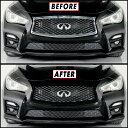 クロム削除ブラックアウトビニールオーバーレイ 2014-2017 Infiniti Q50 Q50S フロントバンパーグリルトリム(グロスブラック)