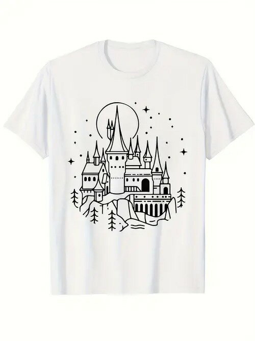 200gのコットン製Tシャツで、シンプルなデザインにおとぎ話風のひねりが加えられている。シャツの前面には城がプリントされ、黒いラインが城の輪郭を描き、星と木々に囲まれ、その上には満月が描かれている。