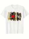 フロントに「Love」の文字をプリントし、「o」の文字を赤いハートにデザインした200gのコットンTシャツ。文字の背景はヒョウ柄で、色はゴールドとブラックを中心に、全体的にスタイリッシュで愛にあふれたデザインになっている。