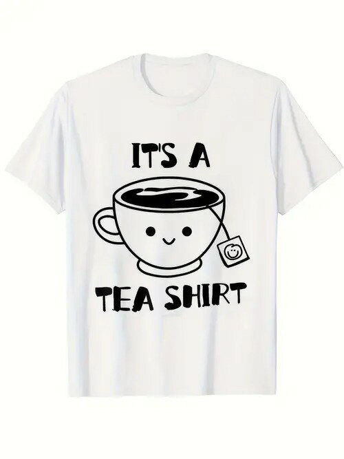 200gのコットンTシャツの中央に、カートゥーン風のティーカップのデザインがプリントされています。テ..