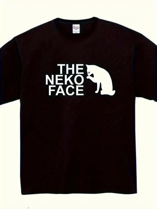 200gのコットンTシャツのフロントには、白い文字と弓なりになった猫のシルエットがプリントされ、猫のテーマを際立たせるクリーンなデザインとなっている。