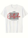 200gのコットンTシャツの中央にプリントされたテキストは、赤い手書き文字で「Outside」と強調され、背景にはグレーの格子模様が配され、既成概念にとらわれないアイデアを伝えている。