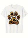 200gのコットン製Tシャツで、黄色と黒を基調とした鮮やかで独創的なひまわりの大きな肉球プリントが特徴。
