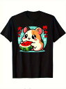 200gのコットンTシャツの中央にはかわいいハムスターの漫画がプリントされ、薄緑色の円形の背景にハムスターがスイカを持っている。ハムスターの脇には赤い日本語のテキストが配され、全体的に甘くキュートなデザインとなっている。