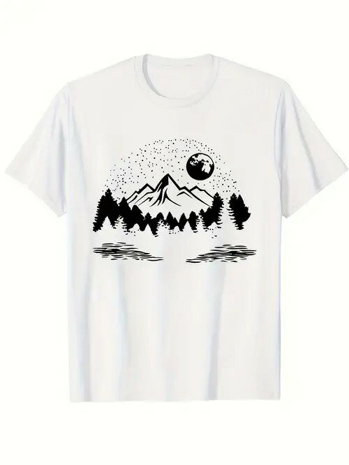 200gの純綿のTシャツのシンプルな山水風景、文芸は清新です!アウトドア派、文芸青年必着、普段着は格調..