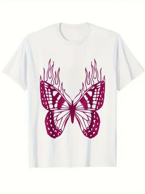 200グラムの綿炎蝶Tシャツ、炎蝶の要素、クールで少し神秘的な！弾けるようなヒップスターな着こなしの..