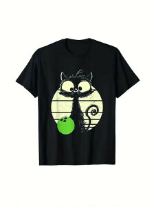 200グラムの綿Tシャツボウリング猫、暗い猫+蛍光ボウリング、カラーコントラストバンド、クール、ナイトカレー、潮遊びの神秘的な感覚を作成するために黒Tを完璧にマッチしたウェア、回転率バーストテーブル!