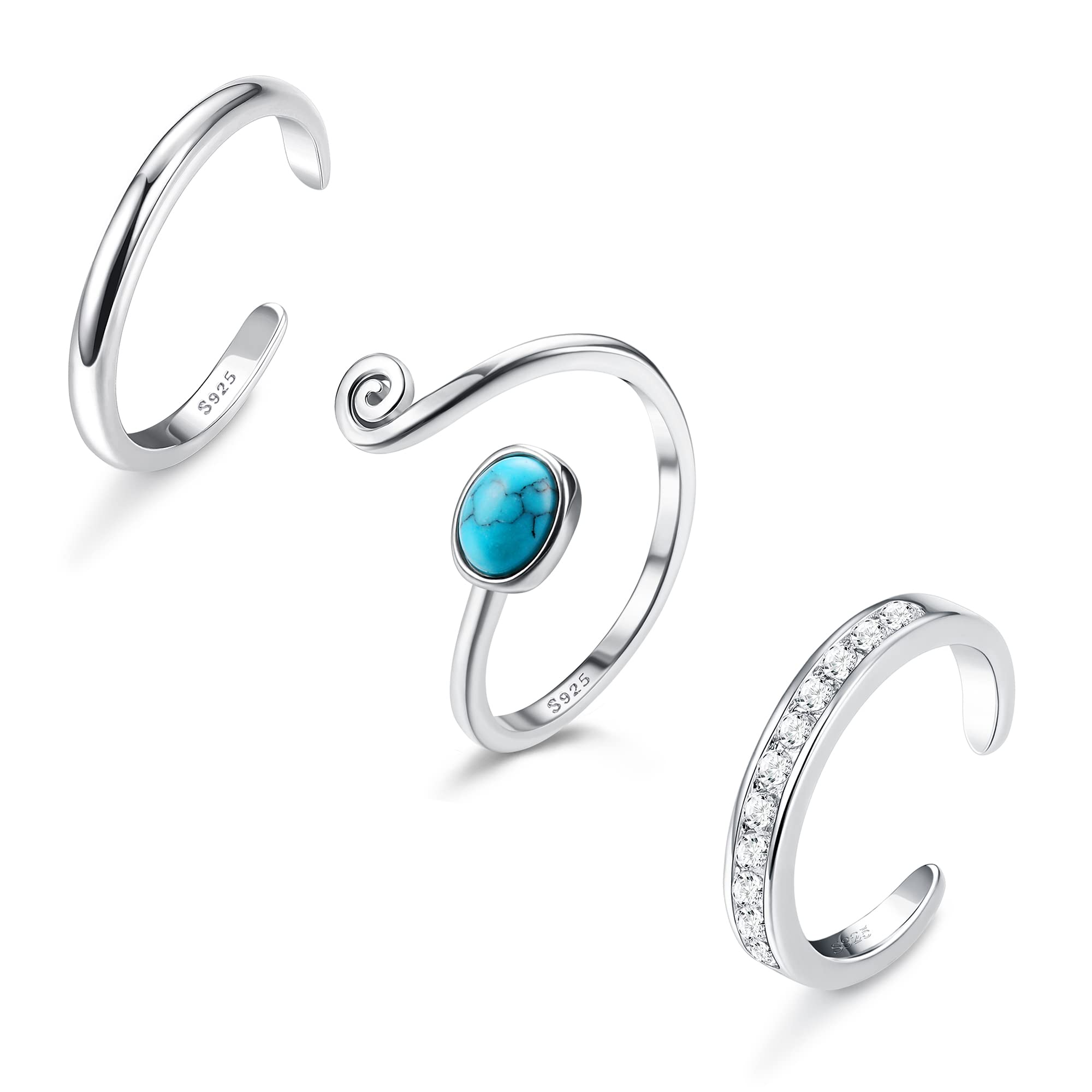 3個 S925 スターリングシルバー つま先リング 女性用 オープントゥリング 快適フィット 調節可能なつま..