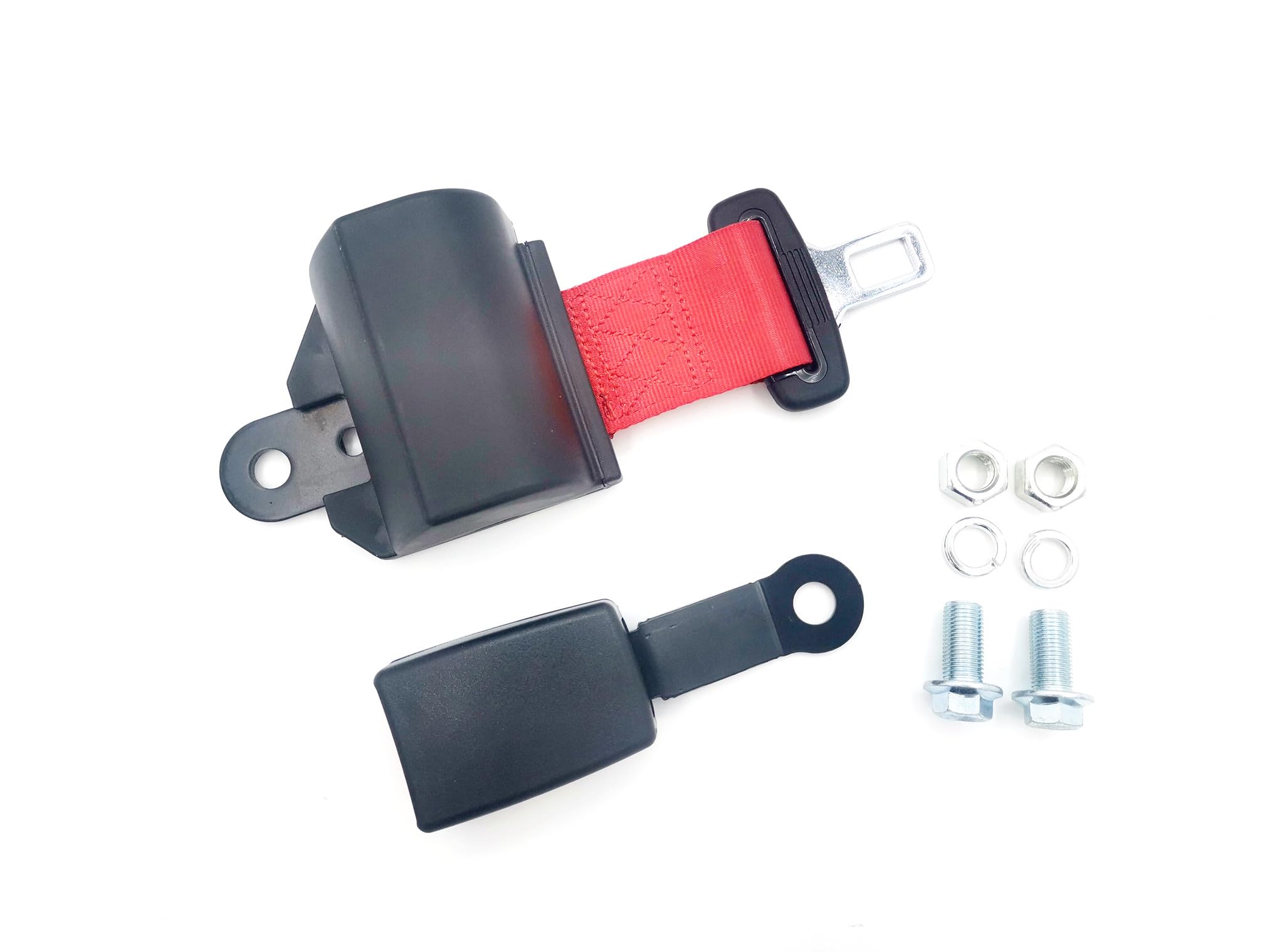 ユニバーサルフォークリフトシートベルト トラクター芝刈り機バギー用 格納式 レッド