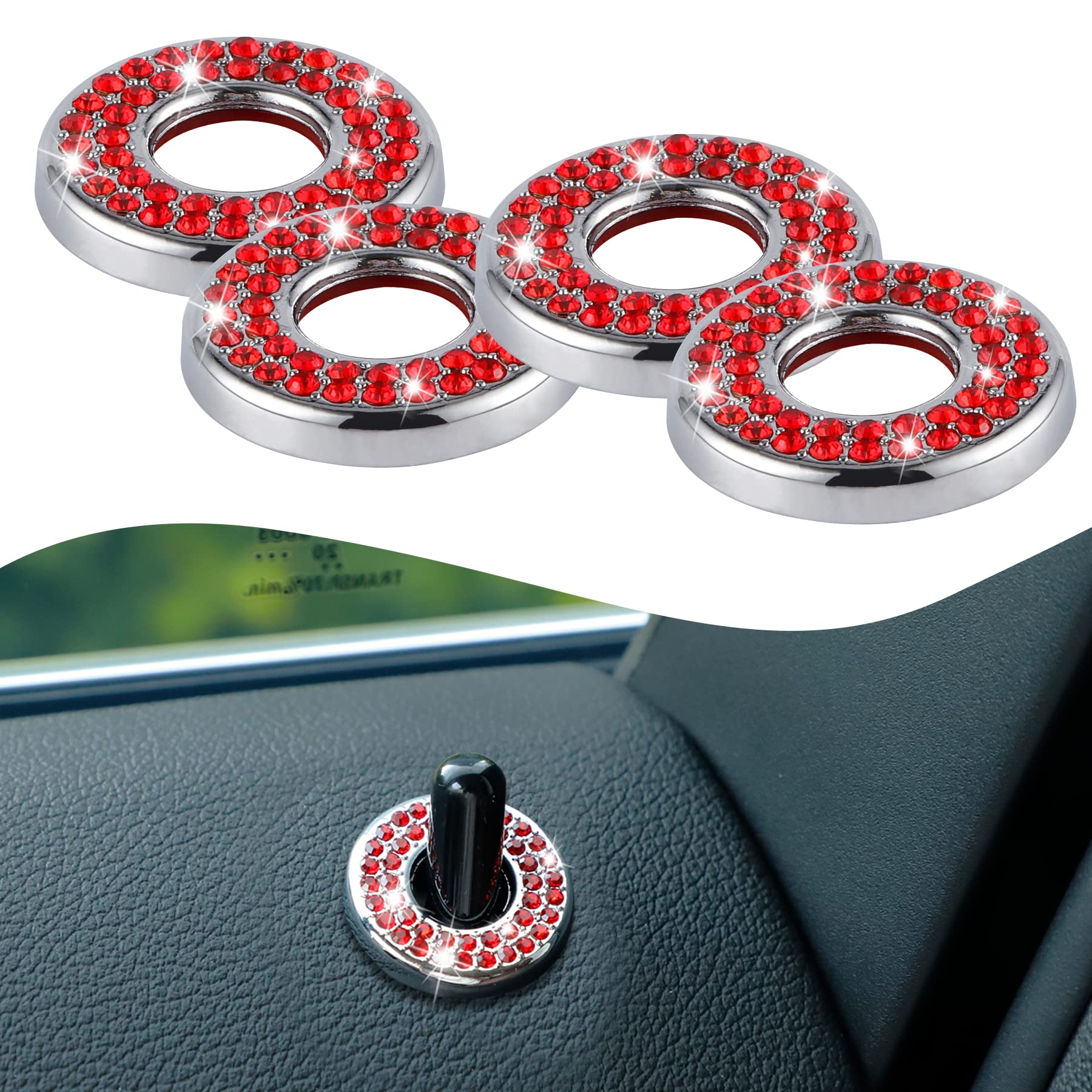 キラキラカーインナードアロックカバー トリムプルロッドボルトステッカー カーアクセサリー メルセデ..